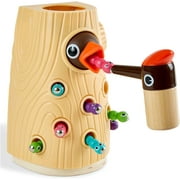Terra Montessori Toys for 2 Year Old Girl and Boy Gifts, Fine Motor Skills Toddler Toys Age 2-4, Woodpecker Worm Toy Magnetic Bird Feeding Game