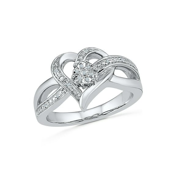STERLING SILVER 0.03 CTTW WHITE DIAMOND HEART RING