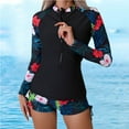 thumbnail image 4 of GEWSEY Women 2 Piece Long Sleeve Rash Guard with Built in Bra Swimsuits UPF 50+ Swim Shirt with Boyshort Bottom (Black1, L), 4 of 5