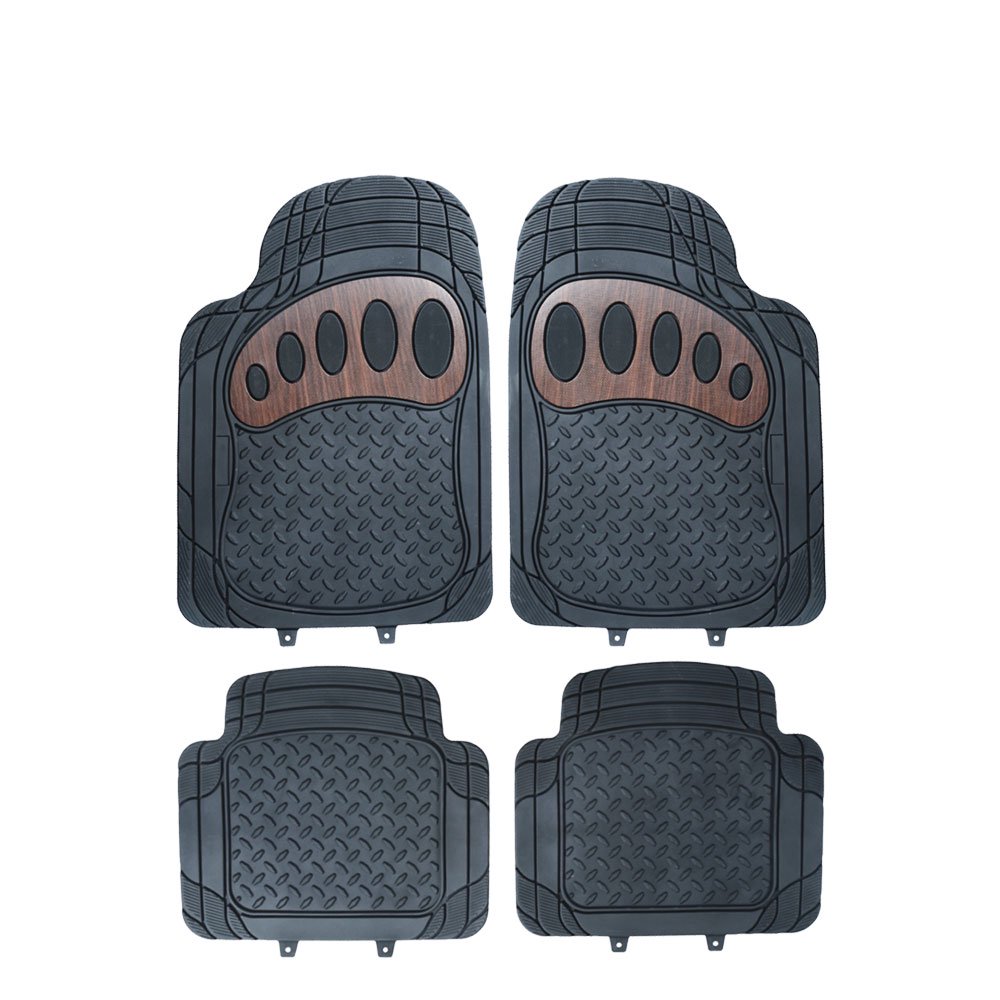 FH GROUP Heavy Duty Rubber Floor Mats, Woodgrain Pattern, Black