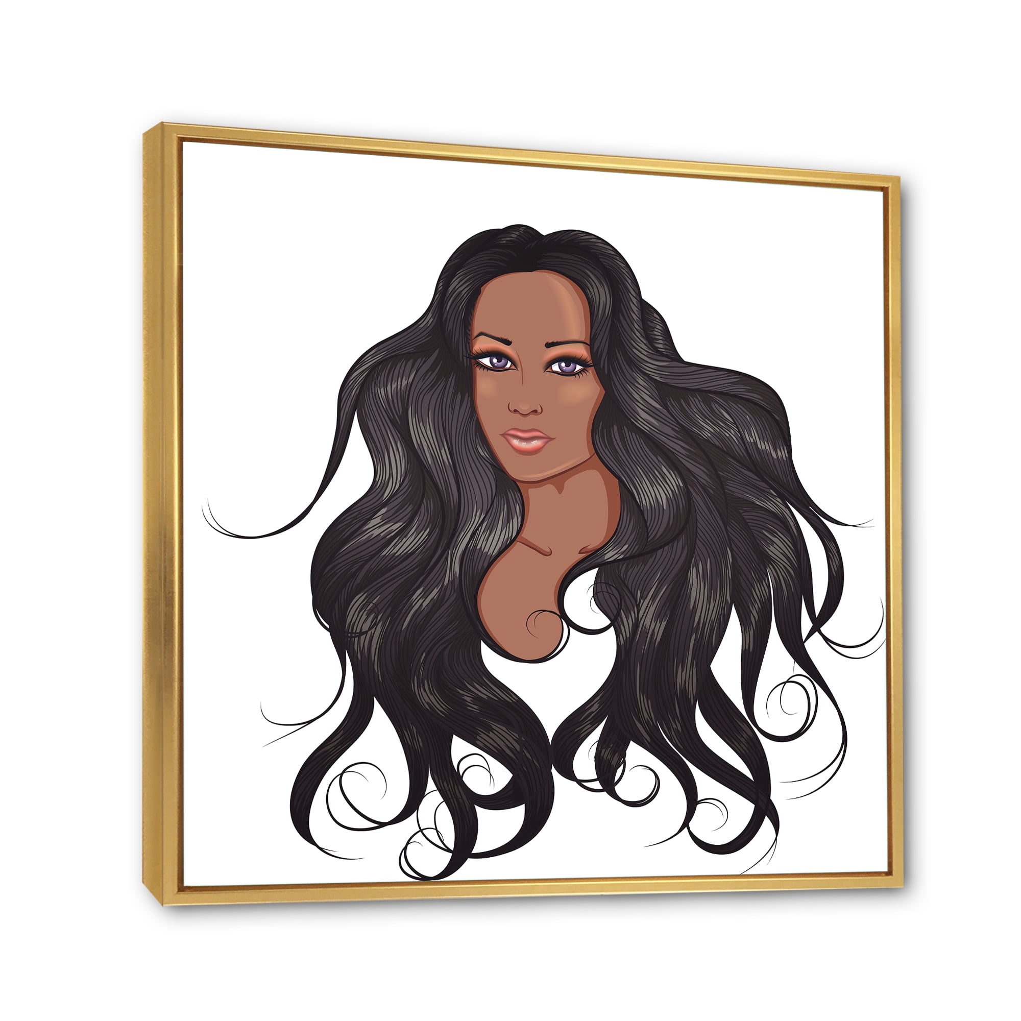 Designart 'Portrait Of Afro American Woman XV' Modern Framed Canvas Wall Art Print