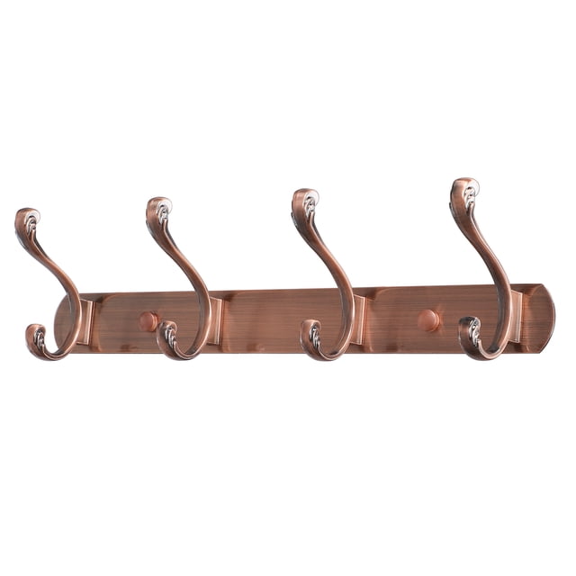 Uxcell 13.8" Perchero de pared de doble gancho de 4 ganchos, tono cobre de aleación de zinc 1 pieza