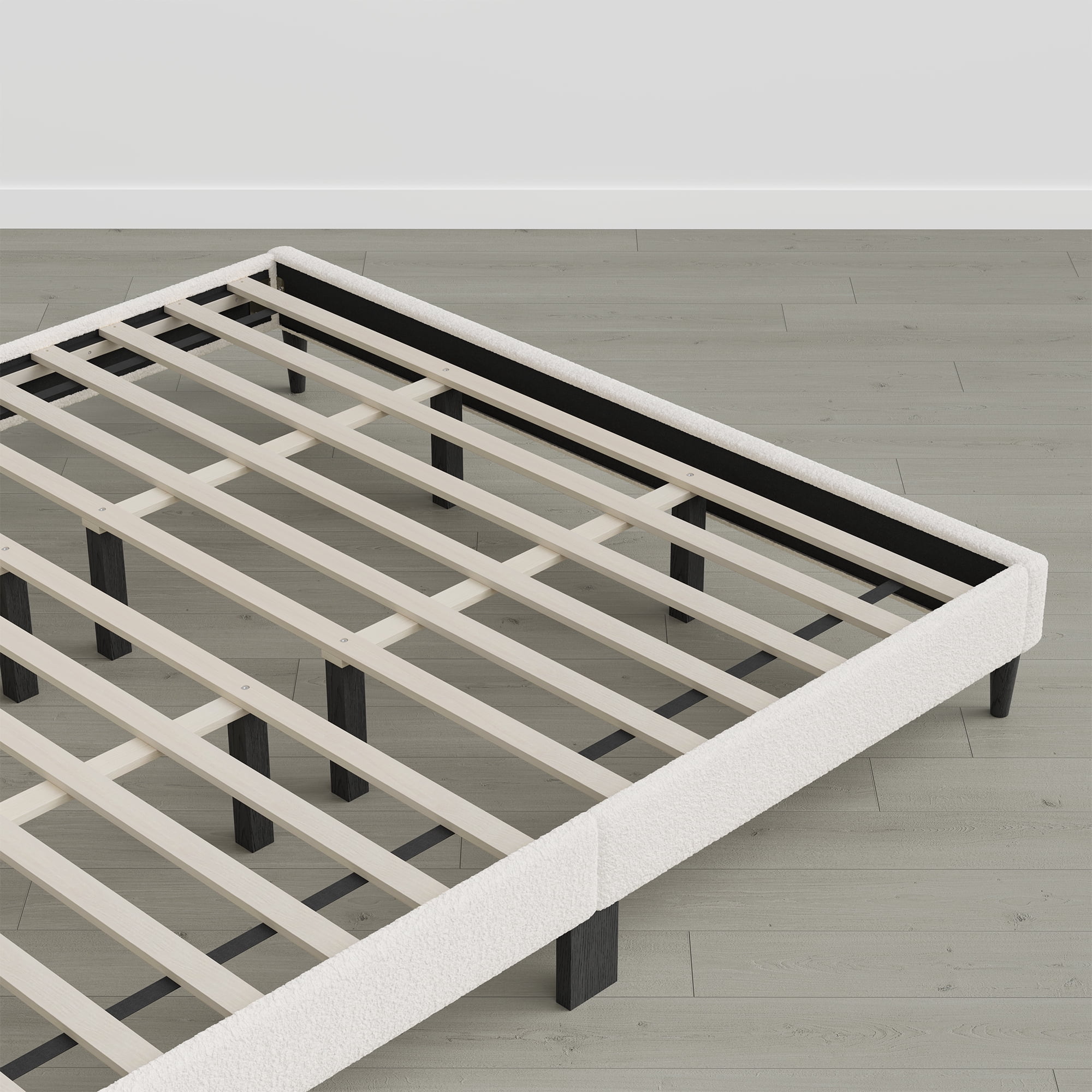 Spruce & Spring Boucle Upholstered Platform Bed Frame with Adjustable Headboard, Wood Slat Support, No Box Spring Needed, Cream, King
