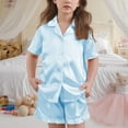 thumbnail image 4 of OGLCCG Girls Silk Satin Pajama Set 2 Piece Short Sleeve Button Down Pjs Top and Short Sets Soft Sleepwear Nightwear for Teens Girls 5-15 Years, 4 of 6