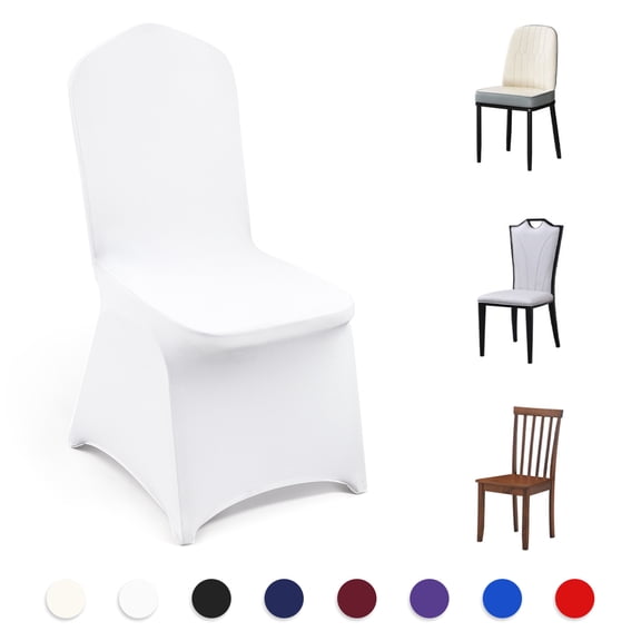KFFKFF Polyester Spandex Chair Covers, Stretchable Flat-Front Protective Slipcovers, Universal Fit for Dining, Party, Wedding, and Banquet Chairs (105PCS, White)