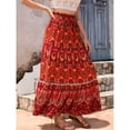 thumbnail image 4 of SWSMCLT Women's Long Skirt Pleated Ruffle Gypsy Spring Stretch Pull On Flowy Elastic Fashion High Waisted Beach Red Medium, 4 of 5