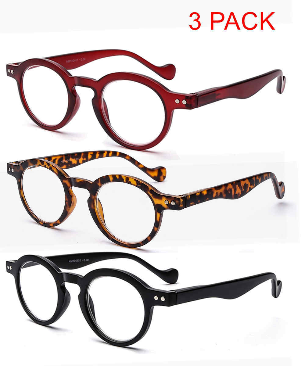 3 Pairs Vintage Round Spring Hinges Reading Glasses Readers