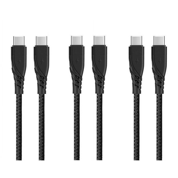 Bemz USB C Cable, Heavy Duty USB C to USB C Cable (3 Pack, 3 Feet), 60W/3A Power Delivery Charger Cable for Motorola Edge 2023 - Black