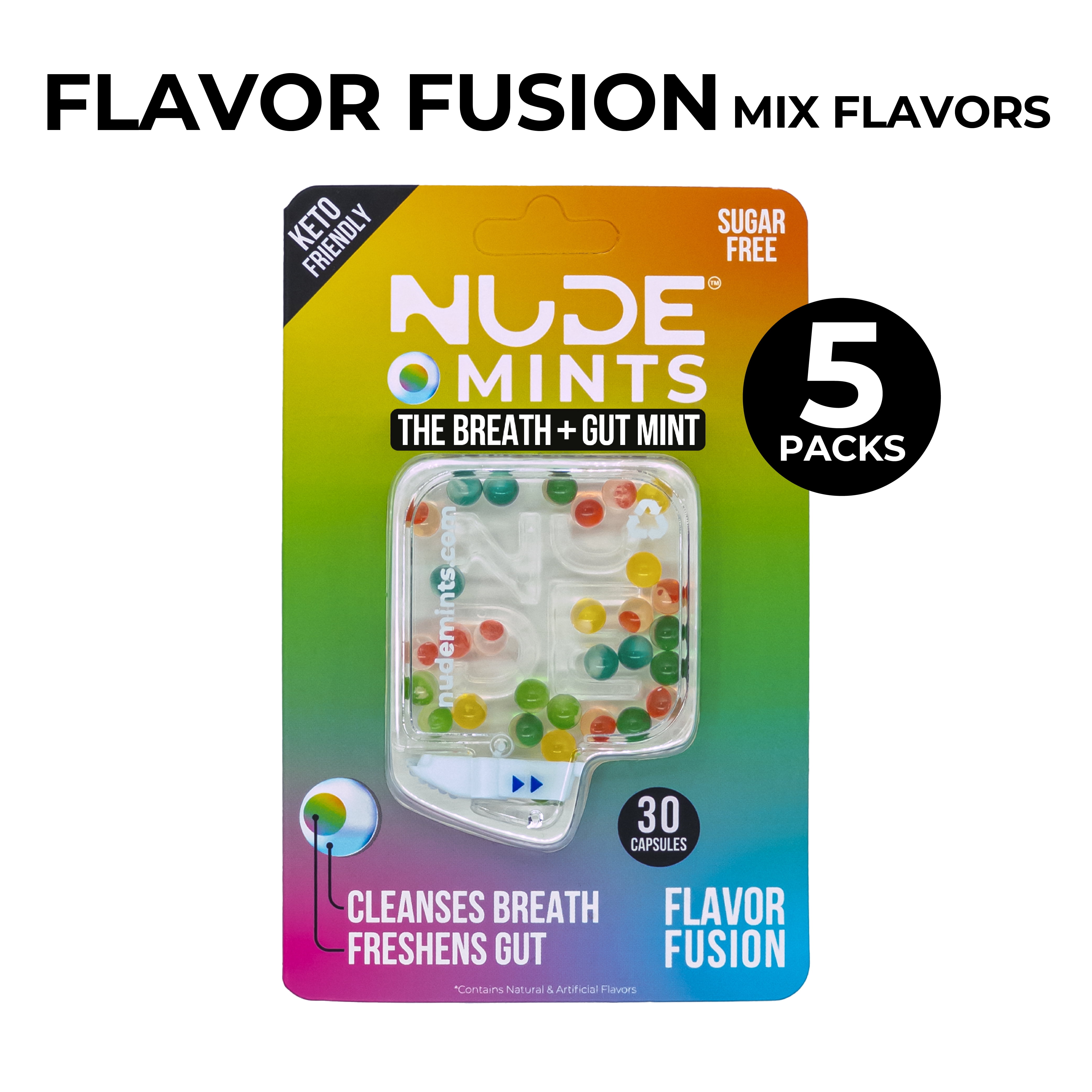 NUDE Mints, Gut Mints for Digestive Support + Bad Breath, ALL Flavors, 5-Pack of Mints – Sugar-Free | Keto-Friendly | 0 Carbs | 0 Calories | Promotes Gut Health