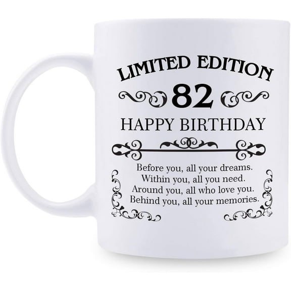 82nd Birthday Gifts for Women Men - 11 oz Coffee Mug - 82 Year Old Present Ideas for Mom, Dad, Wife, Husband, Son, Daughter, Friend, Colleague, Coworker (82nd Birthday Gift)