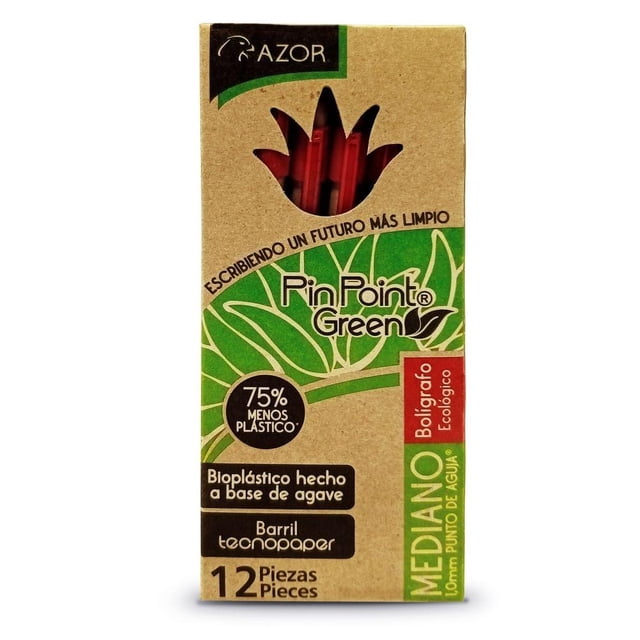 Bolígrafo Azor Pin Point Green Ecológico Rojo, Punto Mediano 1.0, 12 piezas