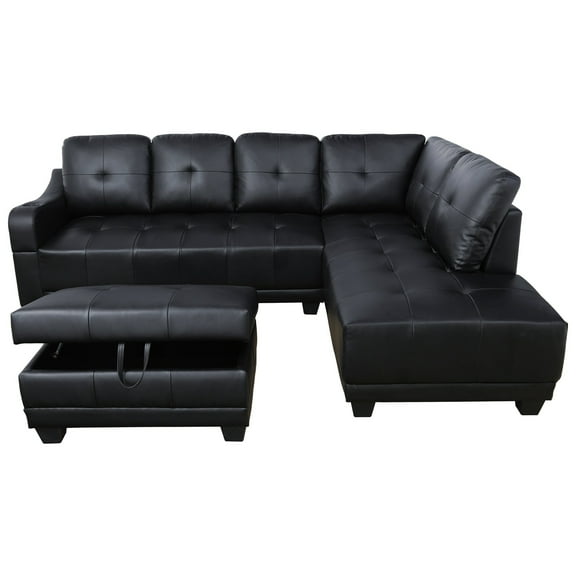 Ponliving Furniture Ponliving Furniture Faux Leather Sectional Sofa with Storage Ottoman and Cup Holder on the Arm