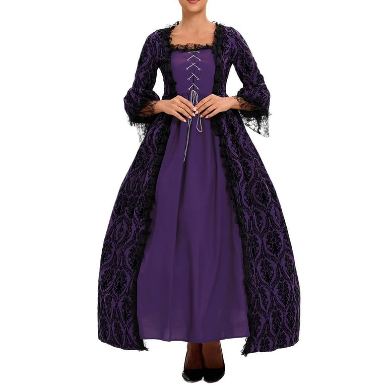 Women's Halloween Retro Medieval Witch Dress with Flare Sleeves