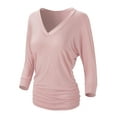 thumbnail image 3 of URBAN DAIZY Women's V-Neck 3/4 Sleeve Dolman Tops All Purpose Staple Draped Tunic with Side Shirring Ruched Shirt Blouse A71_AT5574V Dusty Rose M, 3 of 6