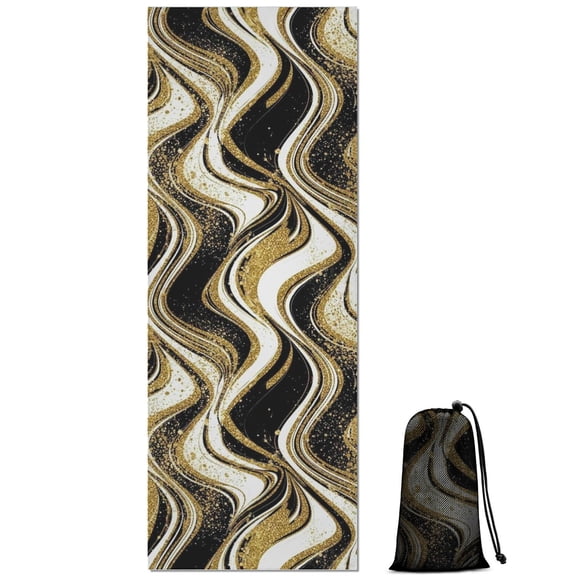 Black Gold White Marble Pattern Hot Yoga Mat Towel Non Slip for Hot Yoga - Quick-Drying Yoga Mat Cover with 4 Corner Pockets with Travel Bag - Hot Yoga Towel Non Slip 70"x26"