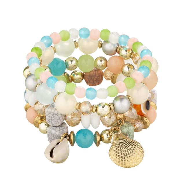 4pcs Bohemia Capa Pulsera Cordón de cuentas Set Pulsera elástica