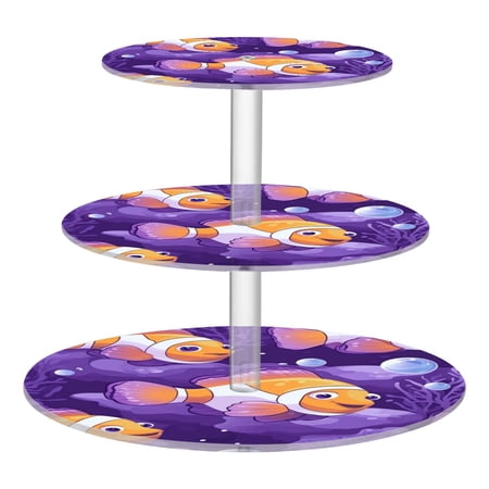 Wobogo Tropical Clownfish 3 Tier Acrylic Cake Stand with Clear Round Hold for Wedding Holiday Birthday Baby Shower Tea Party