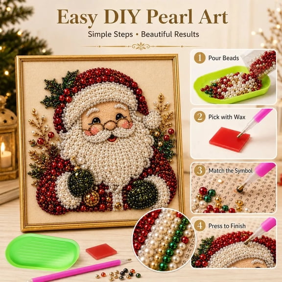 UALSRZL Christmas Pearl DIY Art Kit, 3D Diamond Crafts Painting for Christmas Decorations, Cute Santa Claus Gemstone Handicrafts for Home Wall Decor