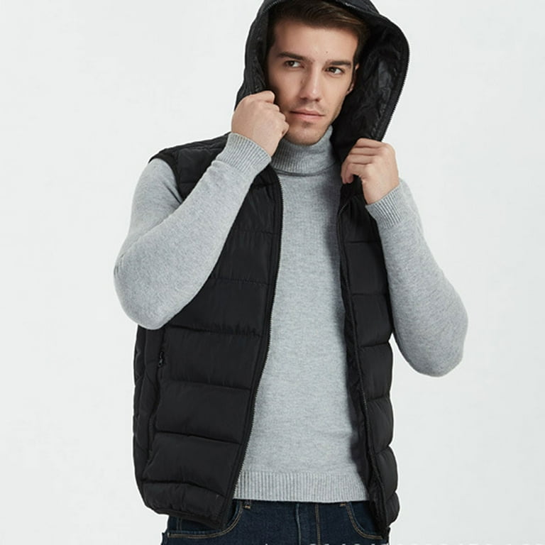 Men s Outdoor Winter Vest Outerwear Removable Hooded Padded Puffer Sleeveless Vest Mens Down Vests Casual Men s Puffer Vests Cheap Waist Coat Vest Men