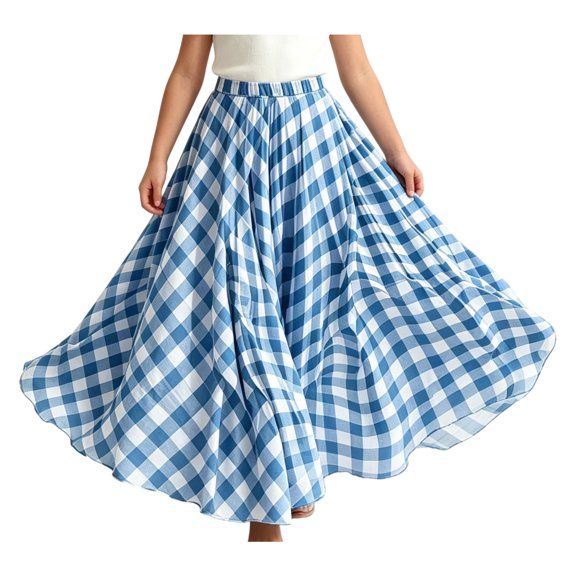Ruyang Kids Girls Flared Skirt Plaid Elastic High Waisted A-line Swing Skirt Summer Lightweight Versatile Half Body Skirts