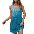 thumbnail image 2 of Rciityk Sundresses for Women Summer Crew Neck Tank Dress Beach Boho Mini Dresses Casual Loose Floral Printed Sleeveless Pockets Dress, Blue S, 2 of 5