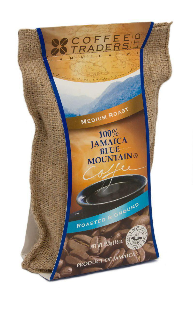 Jamaica Blue Mountain Coffee - Certified 100% Pure, Medium Roast Ground, 1 LB Bag