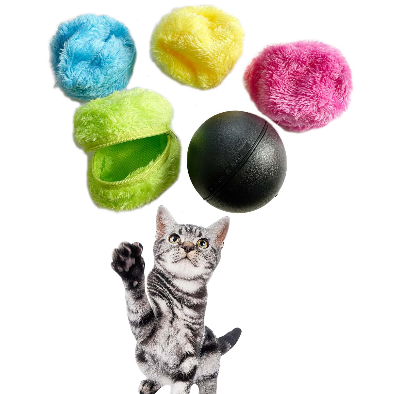 4pcs Fleece Ball Covers Pet Dog Cat Playing Toy Electric Ball Automatic Roller 