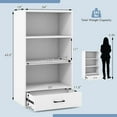 thumbnail image 3 of YSNW 4-Tier Bookcase with Drawer, 42.5” Freestanding Bookshelf with 3 Open Display Shelves & 2 Anti-Tipping Kits, Modern 3-Cube Storage Organizer for Bedroom, Living Room, Home Office (White), 3 of 10
