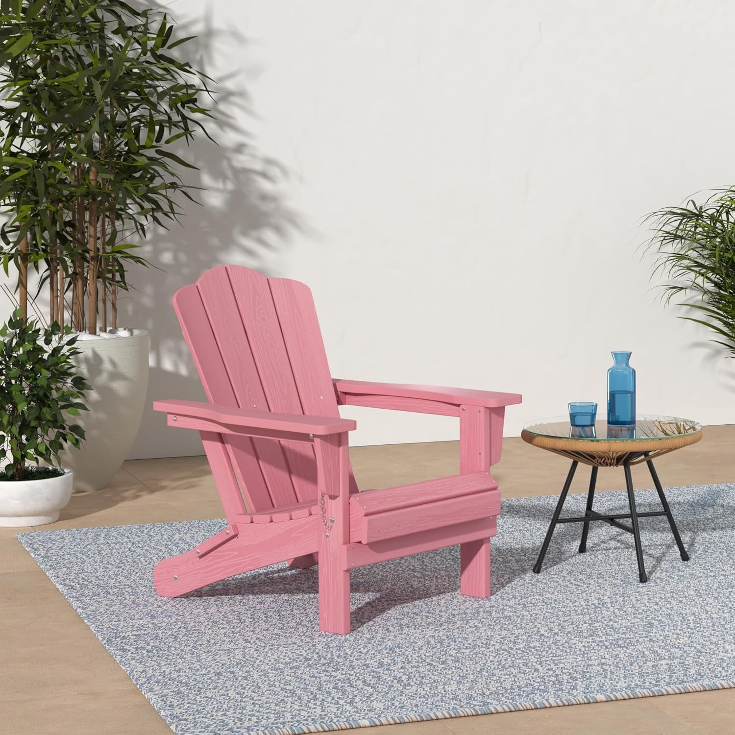 SONGMY Folding Adirondack Chair, HDPE All-Weather Patio Chairs, Wooden Textured Lawn Chair for Poolside, Backyard, Deck, Fire Pit, Light Pink
