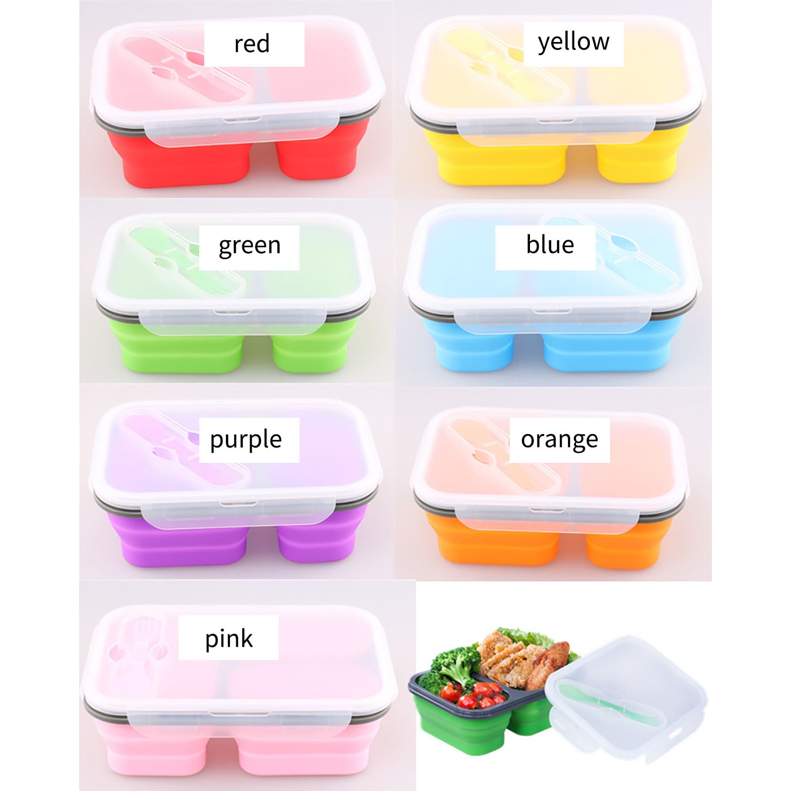 Stylish Vibrant Color Foldable 2-tier 4-compartment bento lunch box