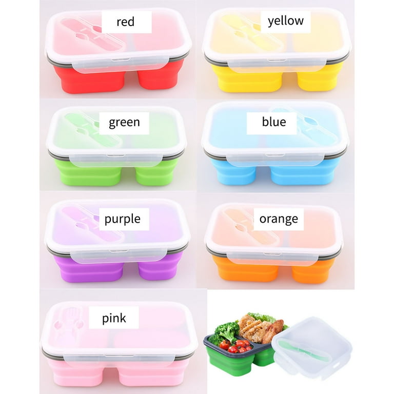 Hot selling silicone folding three-compartment lunch box bowl microwave  oven divider lunch box refrigerator sealed box portable