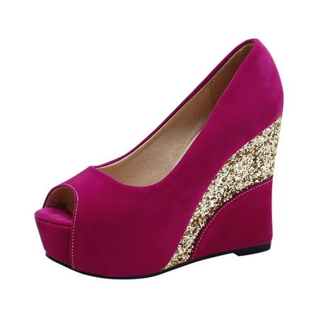 

Nrmvnmi Women s Wedge Shoes Open Toe Slope Heel Thick Sole Platform Glitter Sandals Hot Pink Mothers Day Gifts