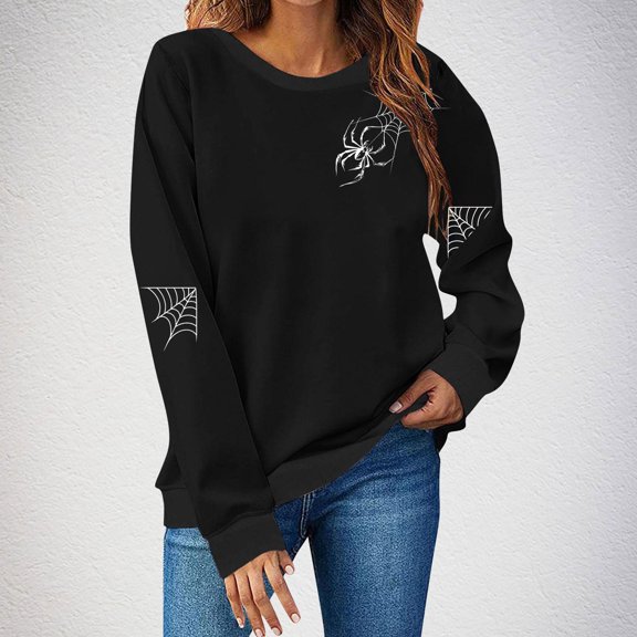 Aimik Halloween Sweatshirt for Women Spooky Ghost Pumpkin Graphic Sweatshirt Crewneck Long Sleeve Casual Pullover Top