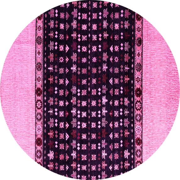 Ahgly Company Indoor Round Abstract Pink Modern Area Rugs, 6' Round