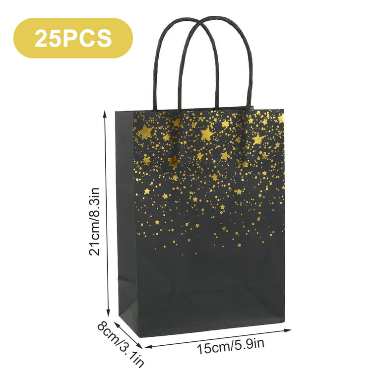 12 Black Gold Glitter Wedding Kraft Paper Bags Pack Heart