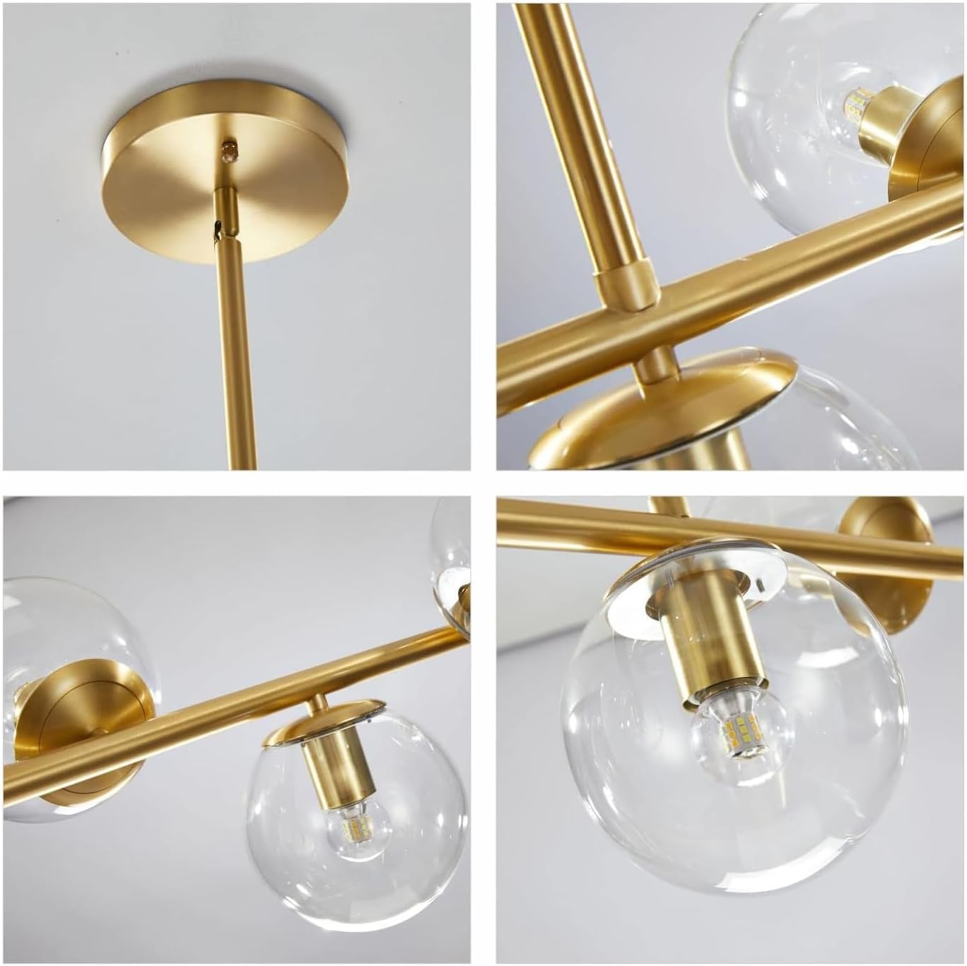 KCO Lighting 7-Light Clear Glass Globe Sputnik Chandelier, Mid Century Modern Pendant Light, Gold Chandeliers