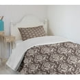 thumbnail image 4 of Ambesonne Damask Quilted Bedspread Set 2 Pcs, Wildflowers Leaves Curls, Twin Size, Dark Brown Cream, 4 of 6