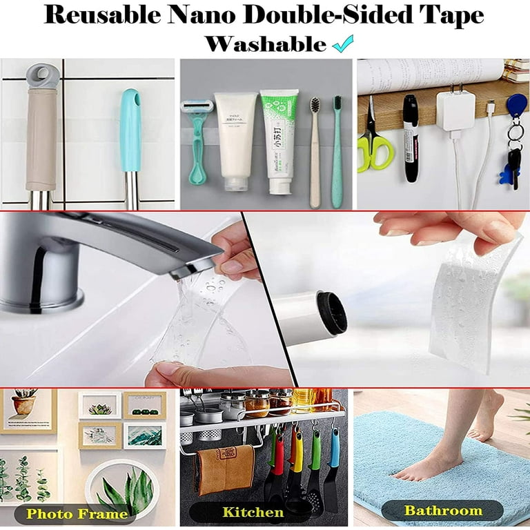 MagicPro Double Sided Tape Heavy Duty 12 Foot Removable  Mounting Tape Nano Tape For Walls, Reusable Clear Adhesive Strips Sticky  Tape, Poster Tape Wall Tape For Picture Carpet (12 Feet, 1