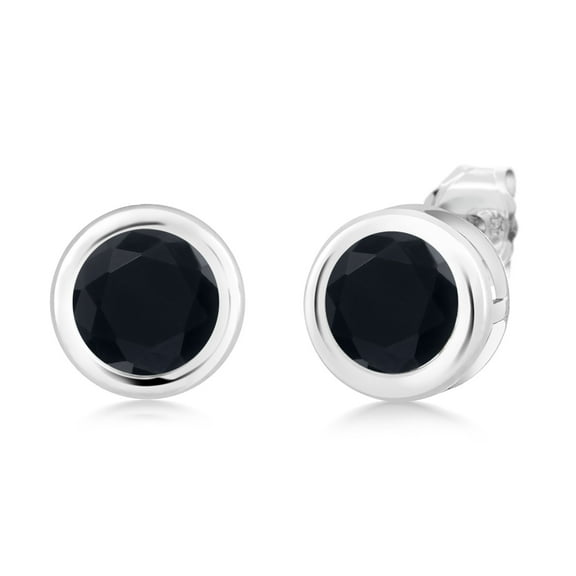 Gem Stone King 1.60 Ct Round 6mm Black Onyx 925 Sterling Silver Stud Earrings for Women Men