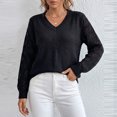 thumbnail image 3 of FRSASU Women's Cropped Sweaters V-Neck Long Sleeve Lightweight Soft Crochet Casual Pullover Knit Sweater Tops Black, 3 of 8