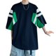 thumbnail image 1 of Camiseta holgada y pesada para hombre Camiseta informal de manga corta con cuello redondo de gran tamaño de poliéster con rayas Azul XL, 1 of 8