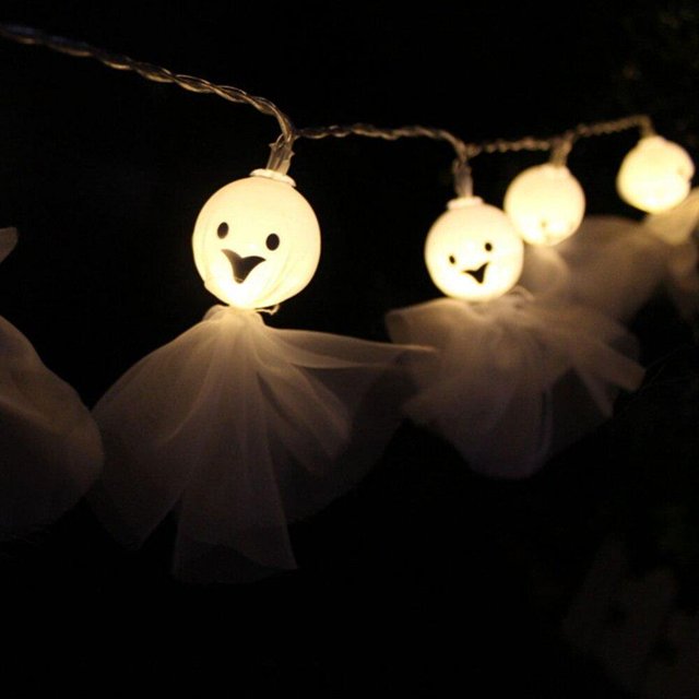 Halloween String Lights 8 Modes Battery Powered LED Pumpkin Lights String 9.8FT/3M Halloween Lights Outdoor Cloth Ghost