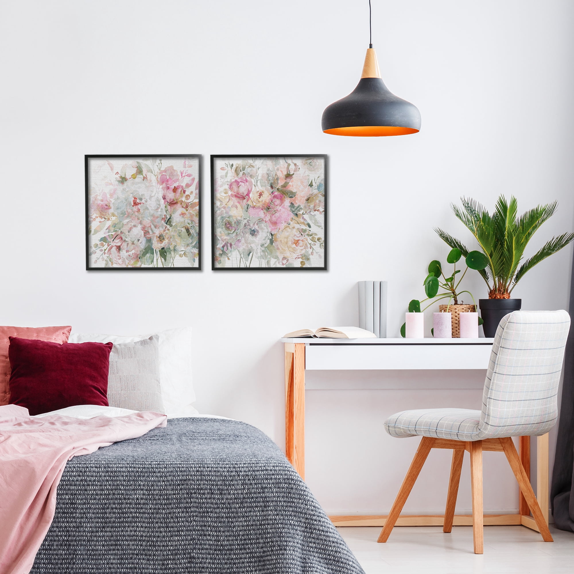 Stupell Industries Romantic Blush Botanicals 2 Piece Black Framed Giclee Art Set, design by Carol Robinson