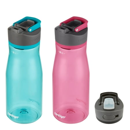 Contigo Cortland 2.0 Plastic Water Bottle with AUTOSEAL Lid 2-Pack with Ashland 2.0 AUTOSPOUT Straw Lid Teal Juniper & Pink Dragon Fruit  32 fl oz.