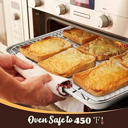 Cookie Sheet With Rack Set Half Baking Pan Stainless Steel Rimmed Tray Wire Cooling Roasting Broiling Dishwasher Safe