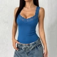 thumbnail image 2 of YWMJI Lace Camisole for Women Slim Fit V Neck Double Lined Wide Strap Crop Tank Tops Soft Ribbed Sleeveless Going Out Flattering Layering Cami Lightweight Lace Trim Basic Undershirt Blue S, 2 of 4