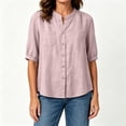thumbnail image 5 of cocolona Womens Summer Linen Tops Dressy Casual Solid Color Blouses Short Sleeve Crew Neck Button Shirts with Pockets, 5 of 6