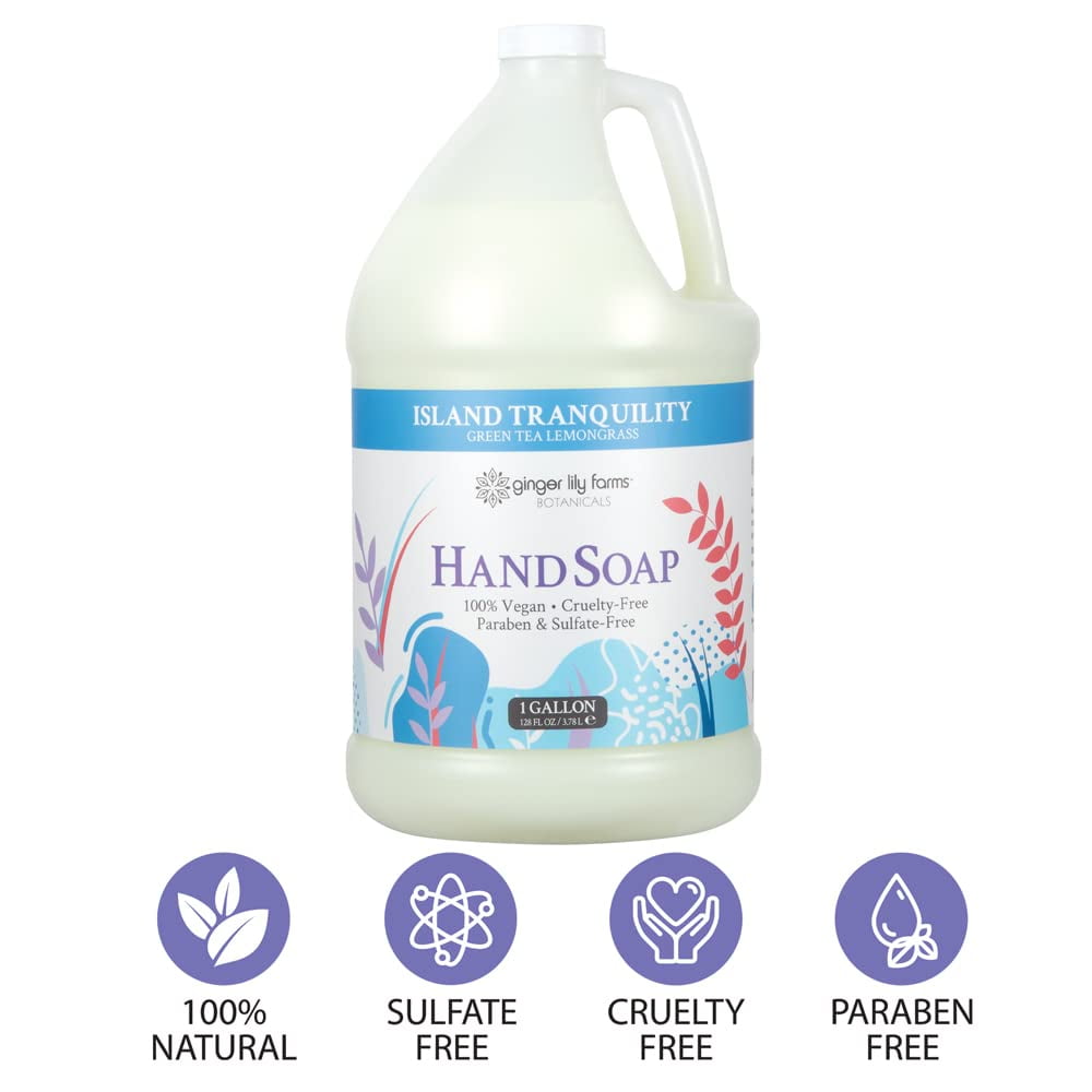 Ginger Lily Farms Botanicals All-Purpose Liquid Hand Soap Refill, Island Tranquility, 100% Vegan & Cruelty-Free, Green Tea Lemongrass Scent, 1 Gallon (128 fl oz)