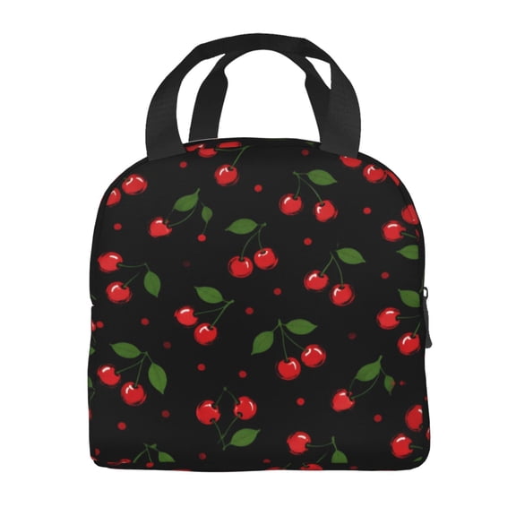 Black Cherry Lunch Bag Thick Aluminum Foil Lunch Tote for Women Office Picnic Travel Gift