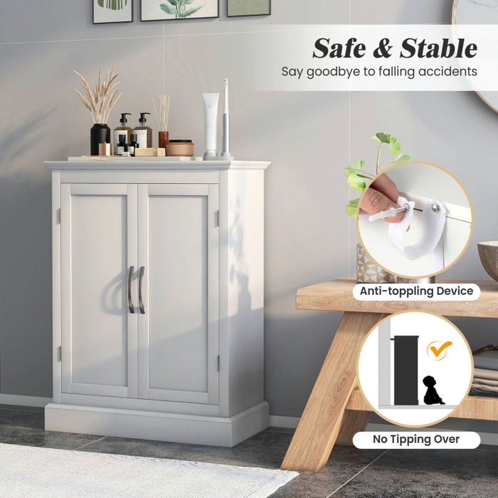 Finihen Bathroom Storage Cabinet, Bathroom Floor Cabinet, 2-Door Freestanding Bathroom Cabinet with Adjustable Shelves, for Bathroom, Living Room, Bedroom, Kitchen, White Finihen Bathroom Storage Cabinet, Bathroom Floor Cabinet, 2-Door Freestanding Bathroom Cabinet with Adjustable Shelves, for Bathroom, Living Room, Bedroom, Kitchen, White